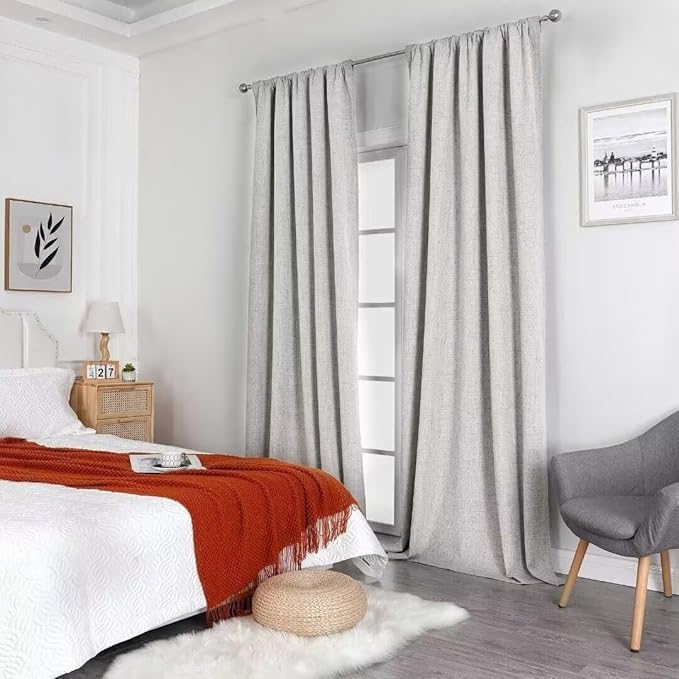 Joydeco Natural Linen Curtains 96 inch Length 2 Panels Set Burg 100% Blackout - Image 8