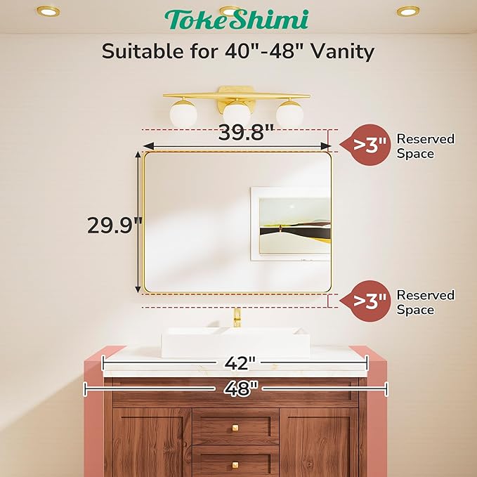 TokeShimi Brushed Nickel Bathroom Mirror, 40x30 Large Bathroom Mirror Rectangle - Image 2
