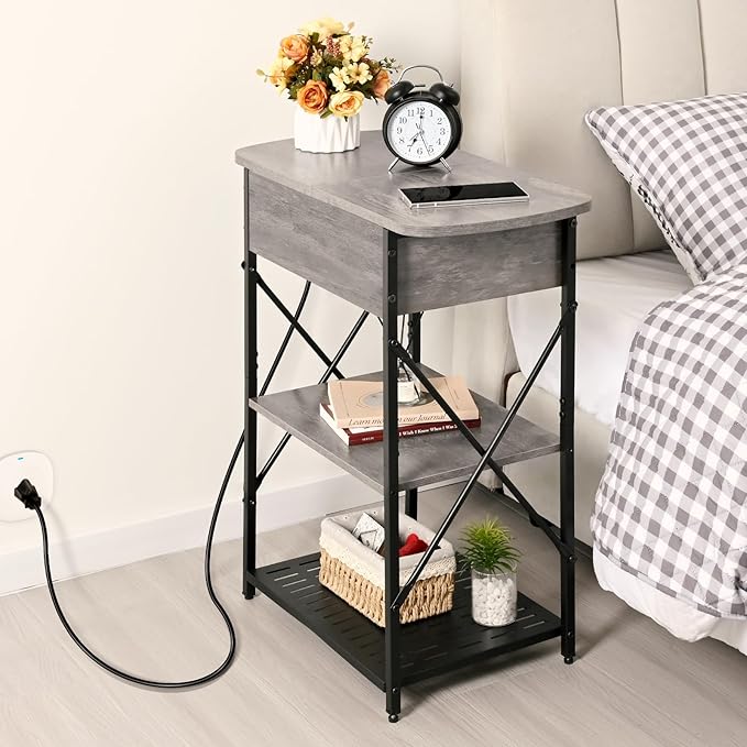 Narrow End Table with Charging Station, Flip Top End Table with Storage - Image 7