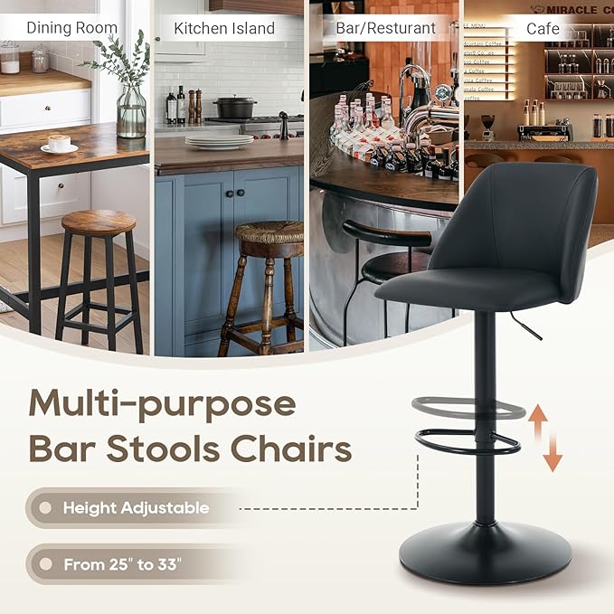 COLAMY Bar Stools Set of 4, Modern Swivel Bar Chairs, Adjustable PU Leather - Image 11