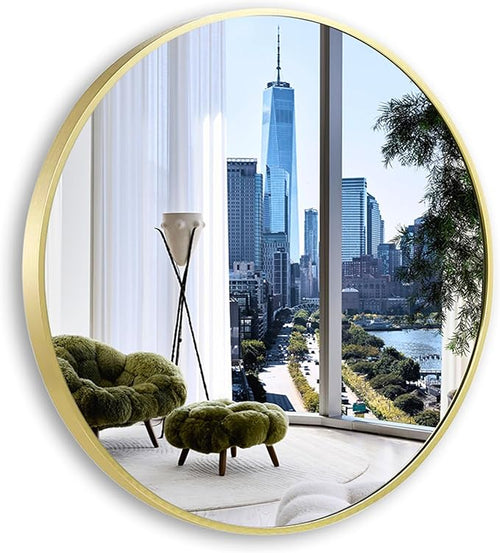 24 inch Gold Circle Mirror for Bathroom, Round Matte Gold Framed Mirror for by UMZODO
