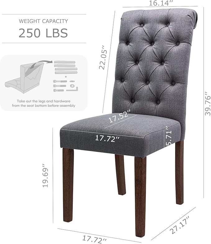 COLAMY Button Tufted Dining Chairs Set of 4, Parsons Upholstered Fabric Dining - Image 2