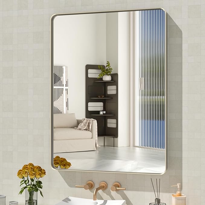 WEER 28X36 Inch Brushed Nickel Bathroom Mirror, Brushed Silver Metal Frame by WEER