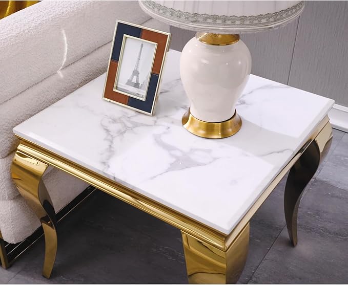 Gold End Table Set of 2, Modern White Living Room Side Table - Image 2