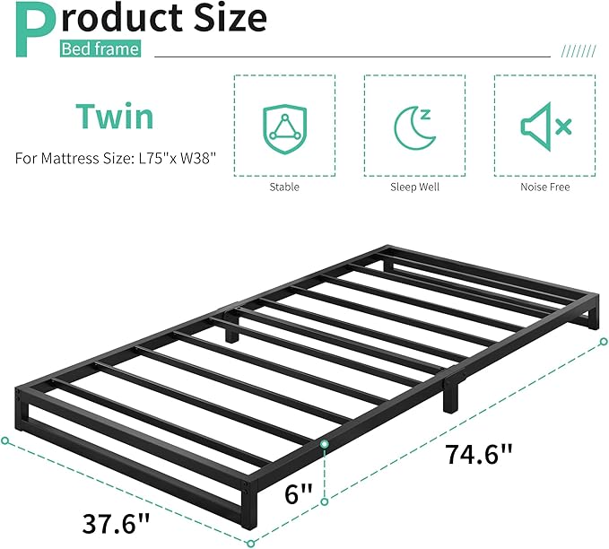 6 Inch Twin Size Bed Frames Heavy Duty Metal Twin Platform Bed Frame No Box - Image 2