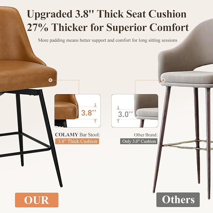COLAMY Bar Stools Set of 2, 26.18" Counter Height Swivel Stools - Image 4