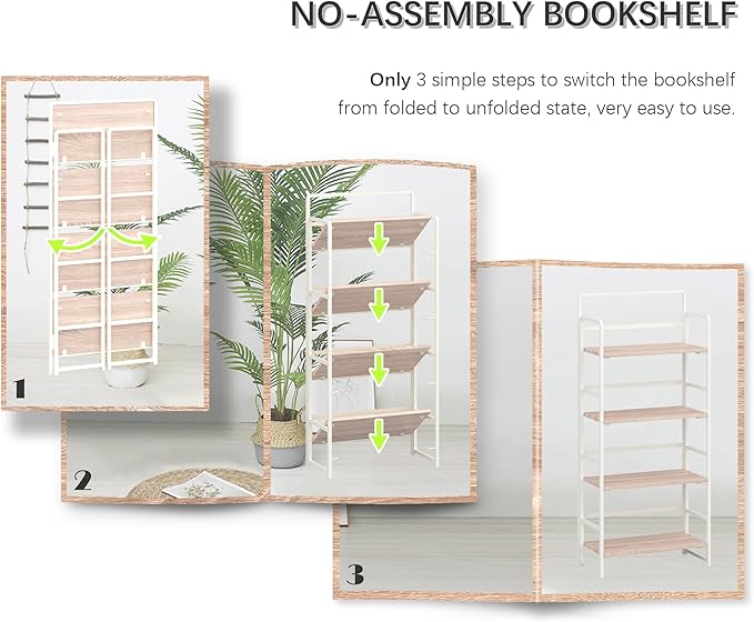4NM No Assembly Folding Bookshelf, 4-Shelf 54" H Collapsible Foldable Bookcase - Image 4