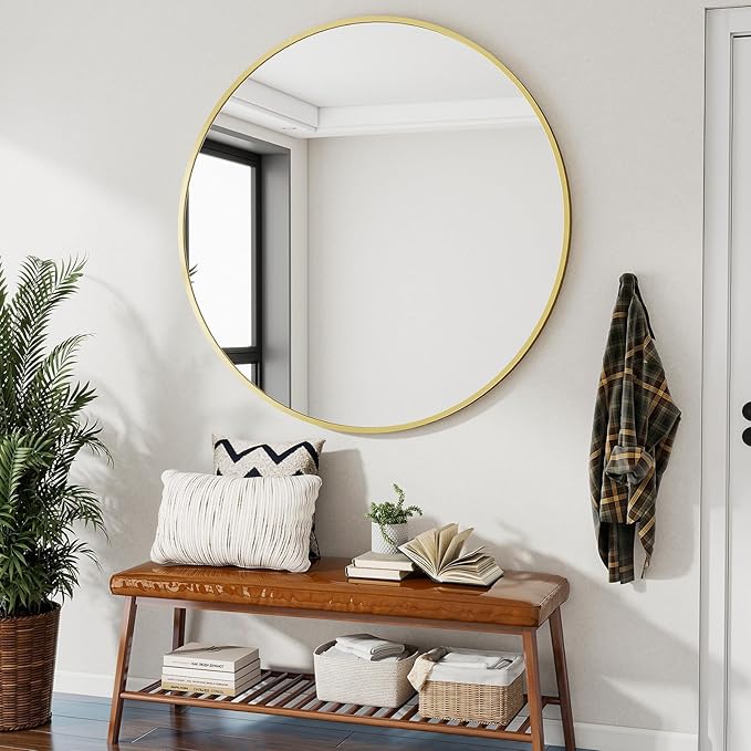Black Round Bathroom Mirror, 42 inch Large Circle Wall Mounted Hanging Mirror - Image 7