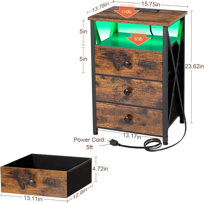 AMHANCIBLE Night Stand Set 2, LED Nightstand - Image 3