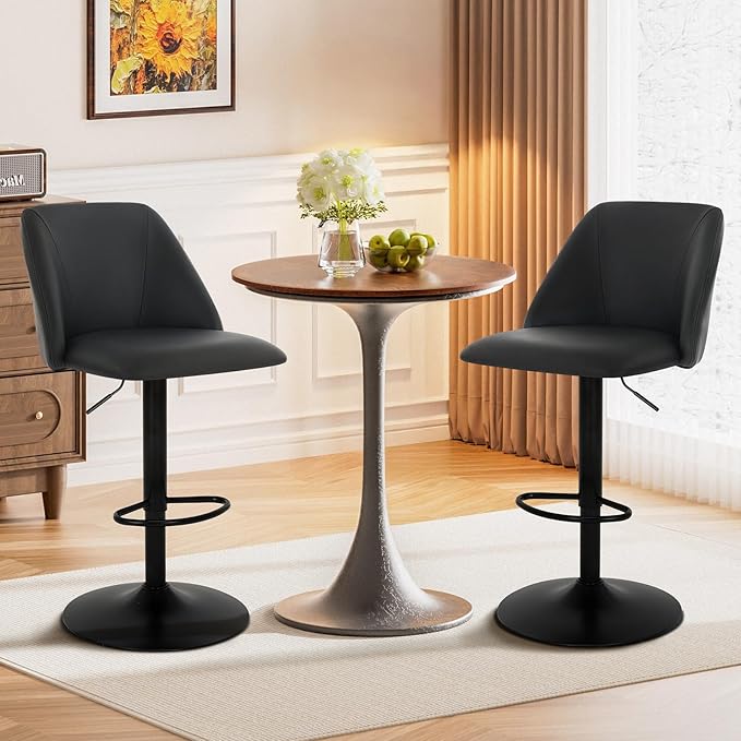 COLAMY Bar Stools Set of 6, Modern Swivel Bar Chairs, Adjustable PU Leather - Image 7