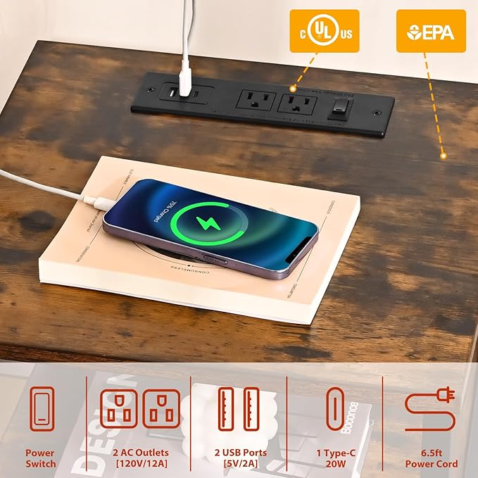 Nightstand Set of 2 with Charging Station and USB Ports, End Table Set of 2 - Image 4