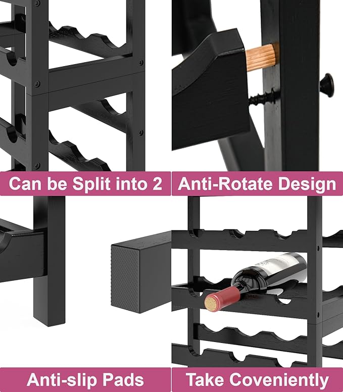6 Tier Bamboo Wine Rack Freestanding Floor, 24 Bottles Wine Storage Shelves - Image 6