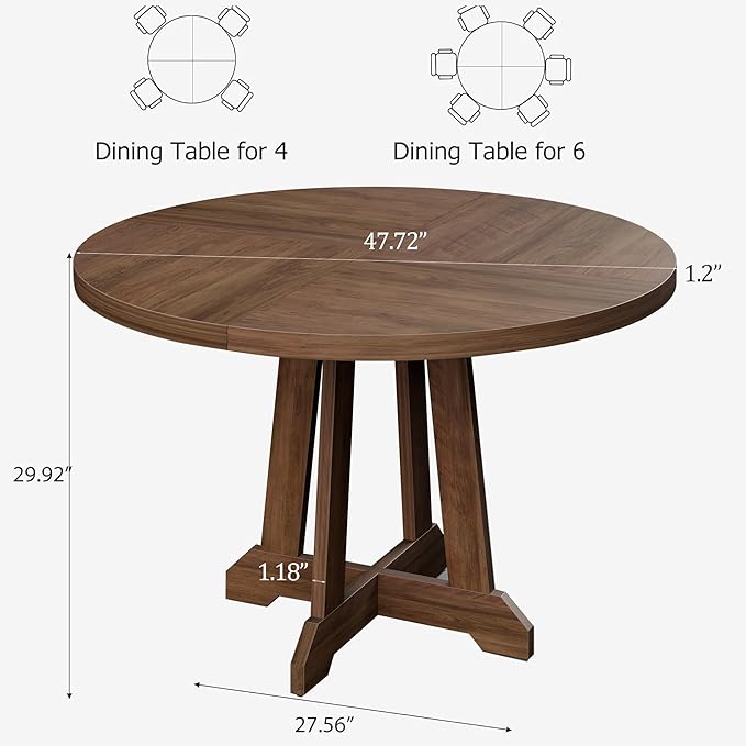 Round Dining Table for 4, 47 Inch Wooden Circle Dinner Table - Image 2