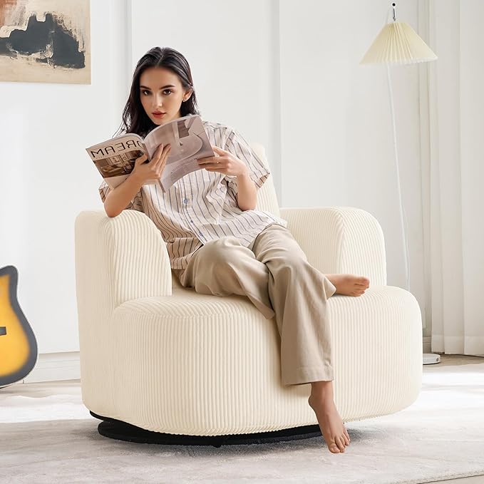 Furnimart 360° Swivel Barrel Accent Chair, Round Upholstered Comfy Lounge Chair - Image 3