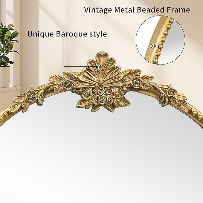 Round Gold Mirror, 28inch Baroque Style Vintage Decorative Circle Wall Mirror - Image 2