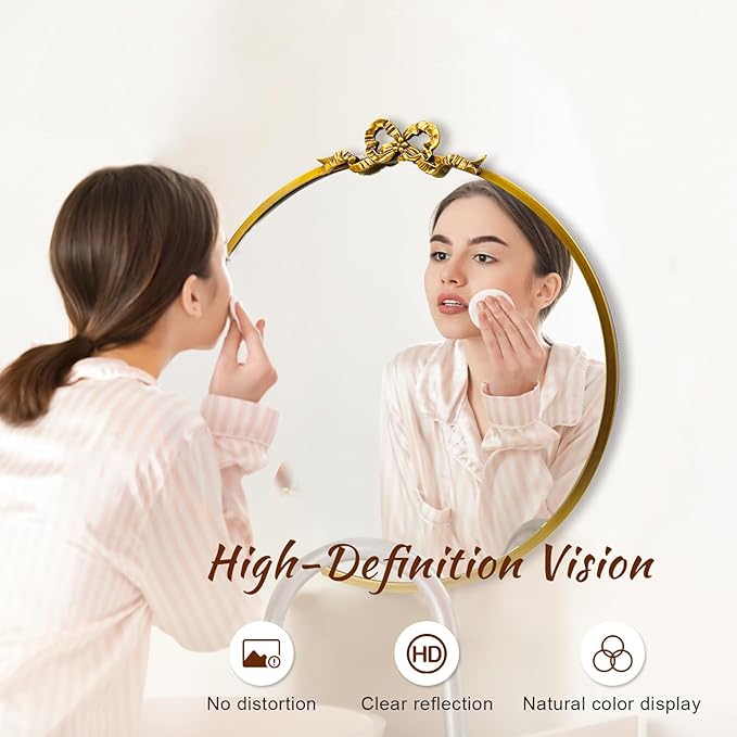Vintage Gold Round Mirror 23.6inch Decorative Bow Mirrors - Image 2