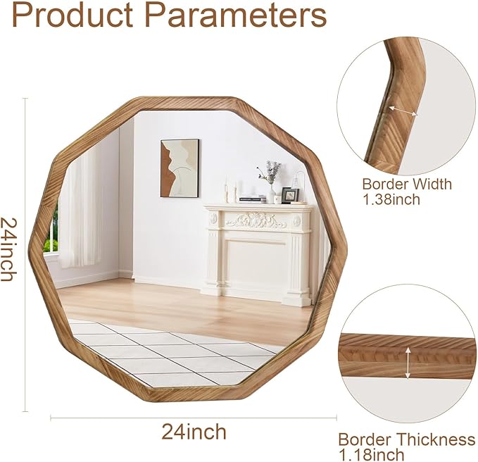 ULIKE Wood Mirror for Wall, 24 Inch Rustic Farmhouse Mirror - Image 5