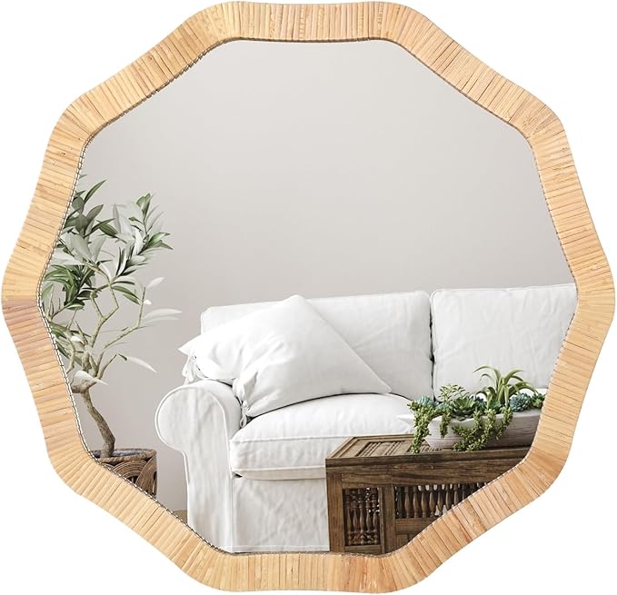 ULIKE Rattan Mirror for Wall, Bathroom 30 Inch Rustic Farmhouse Wall Decor by ULIKE