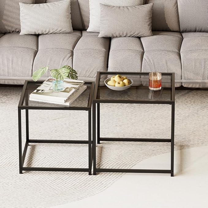 Garden 4 you Coffee Table Set of 2, Modern Glass Nesting Table, Metal Frame - Image 5