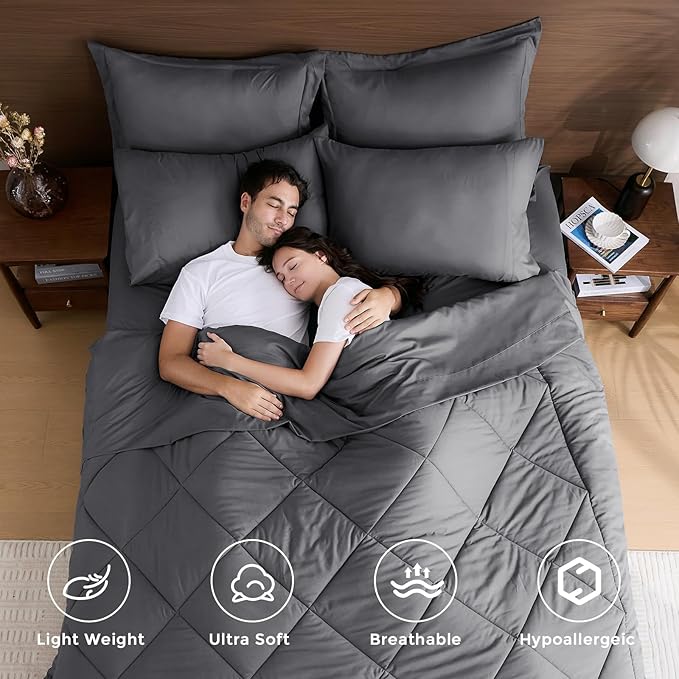 HEVUMYI 120x98 Oversized King Comforter Set Dark Grey- 7-Piece All Season Bed - Image 2