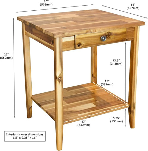 2-Tier Solid Acacia End Table w/Drawer - Image 2
