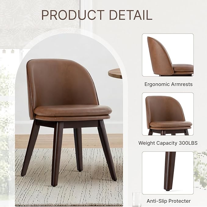 Wooden Dining Chairs Set of 2, Faux Leather Upholstered Modern Dining Room - Image 5