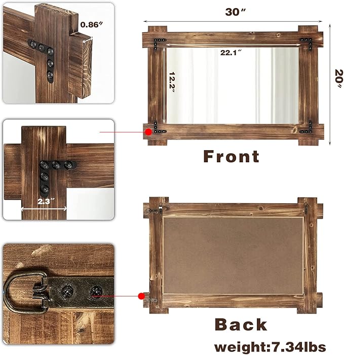 MeMoreCool Rustic Wood Mirror for Bathroom, Decorative Framed Farmhouse Vanity - Image 5