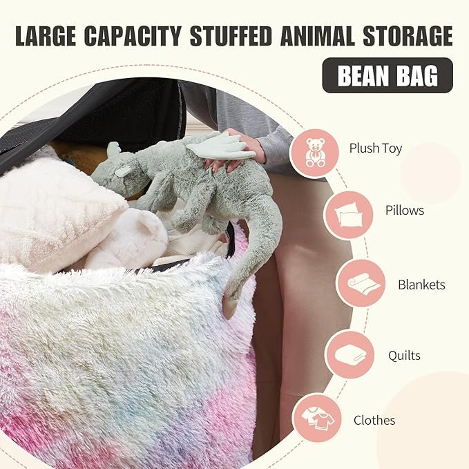 7FT Giant Fur Bean Bag Chair Cover, Ultra Soft Rainbow Bean Bag Chairs - Image 3