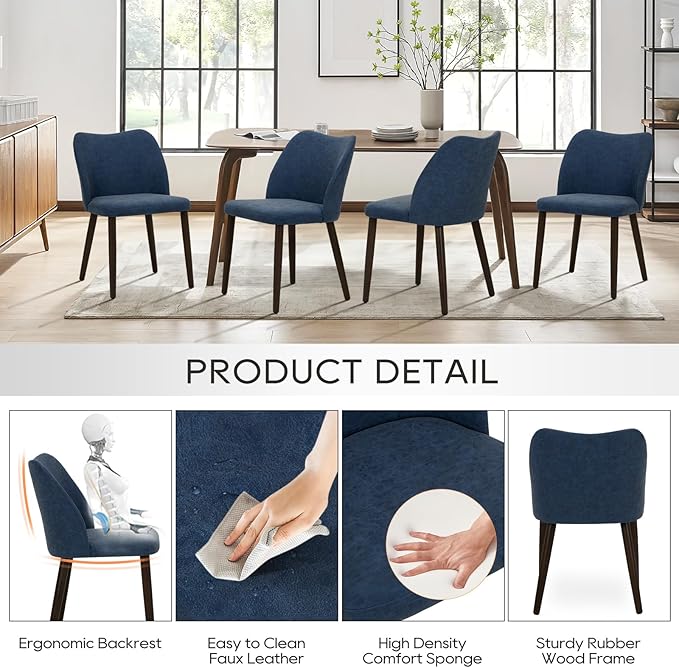 COLAMY Upholstered Dining Chairs Set of 4, Modern PU Leather Dining Room - Image 3