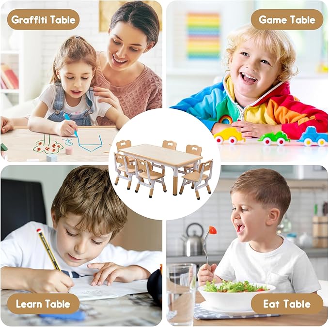 Kids Table and Chairs Set, Height Adjustable Desk - Image 3