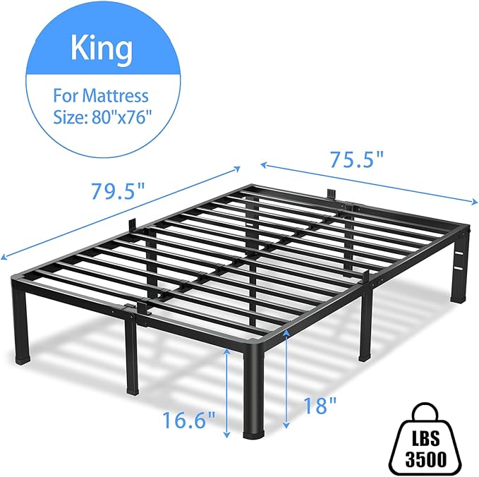 18 Inch King Size Bed Frame, 3500Lbs Heavy Duty Metal Platform - Image 3
