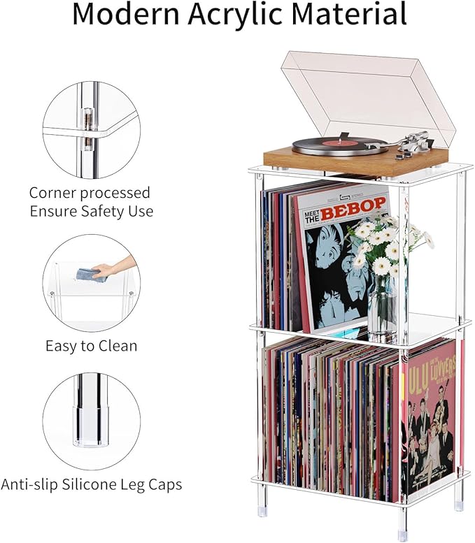 Acrylic Record Player Stand Set of 2, 3-Tier Clear Turntable Table - Image 4