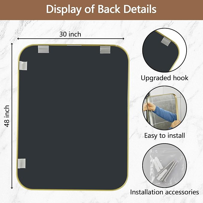 48x30 Inch Gold Mirror, Framed Rectangle Mirror - Image 5