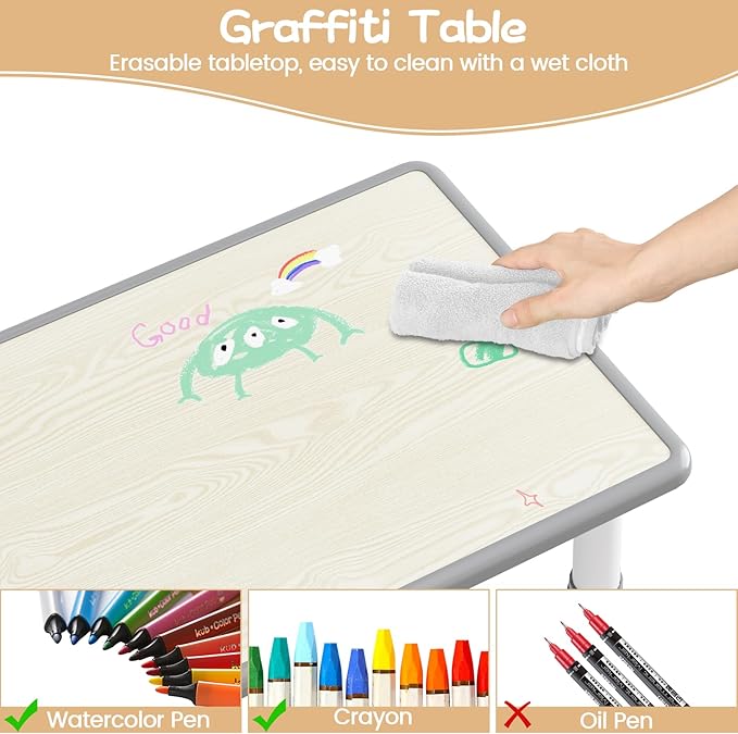 GarveeHome Kids Table and 6 Chairs Set, Height Adjustable Toddler Table and - Image 4