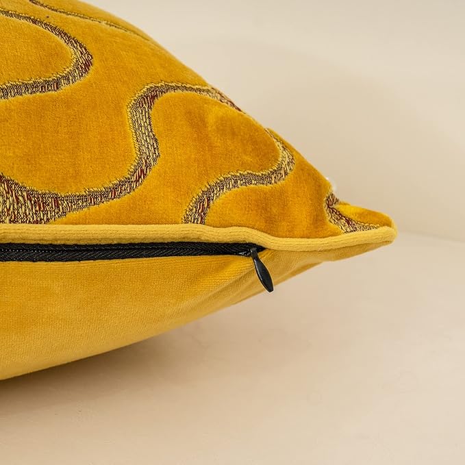 Yangest Yellow Square Throw Pillow Cover Wavy Velvet Cushion Cover Modern - Image 4
