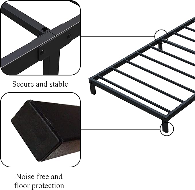 7 Inch Twin Bed Frames No Box Spring Need, Low Profile Metal Platform Twin Size - Image 5