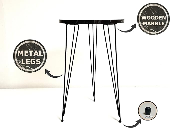 PAK HOME Set of 2 High Gloss Brown Marble Look End Tables Round Wood Sofa Side - Image 7