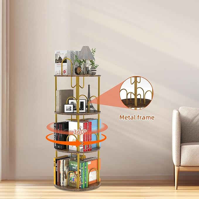 3 Tier Rotating Bookshelf, 360° Spinning Bookshelf Tower, Round Narrow Space - Image 7