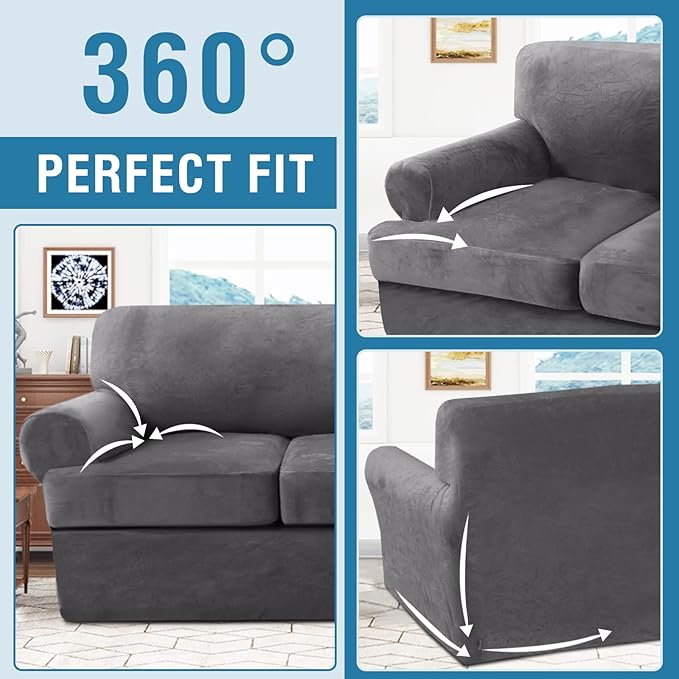 H.VERSAILTEX Sofa Cover 3 Piece T Cushion Loveseat Slipcovers Thick Velvet - Image 8