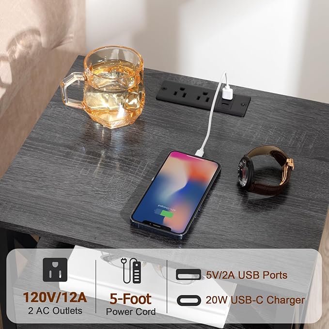 AMHANCIBLE LED Nightstand with Charging Station, Smart End Side Table with USB - Image 4