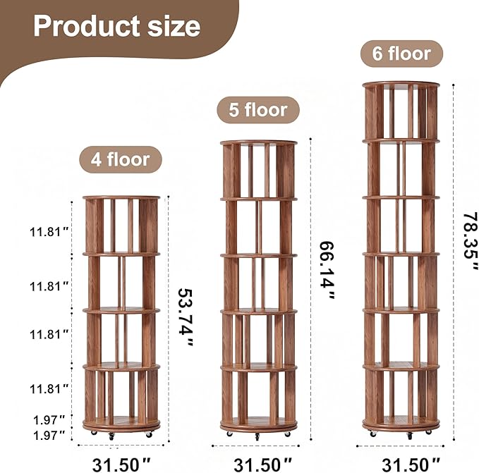 KEIKI Solid Wood 4 Tier Rotating Bookcase, Round Revolving Bookshelf - Image 2
