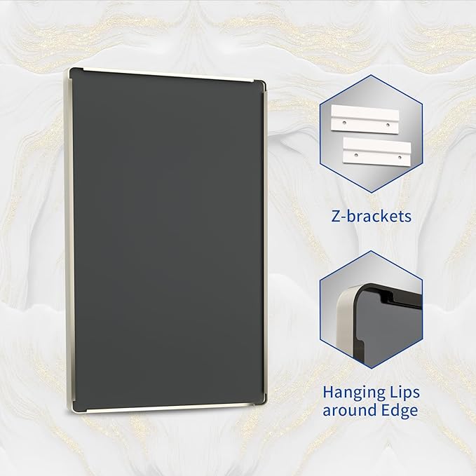 WEER 40X30 Inch Brushed Nickel Bathroom Mirror, Brushed Silver Metal Frame - Image 7