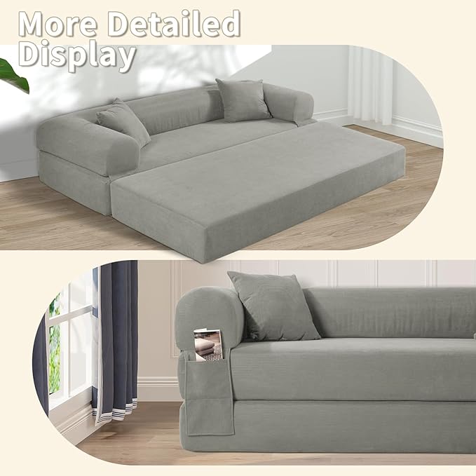 80" Convertible Sofa Bed, Corduroy Deep Seat Folding Pull Out Couch - Image 6