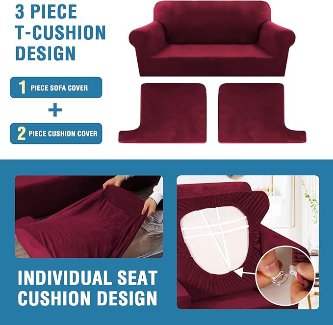 H.VERSAILTEX Sofa Cover 3 Piece T Cushion Loveseat Slipcovers Thick Velvet - Image 4
