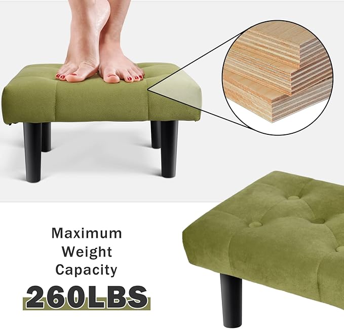 HOUCHICS Small Footstool Ottoman, Velvet Soft Footrest Ottoman - Image 7
