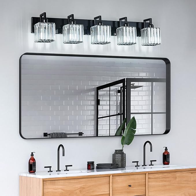 Modern Bathroom Vanity Light 5-Lights Plating Black Crystal Bathroom Wall Light - Image 8