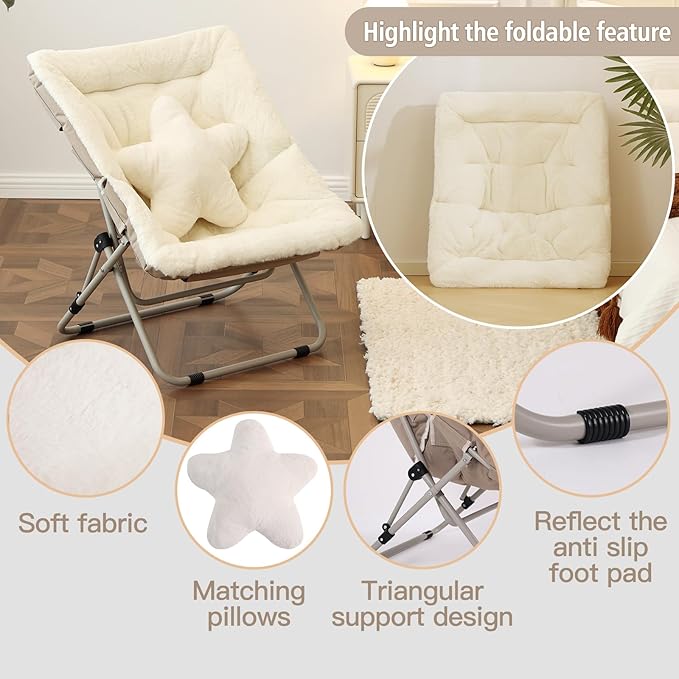 Welnow Comfy Saucer Chair with Ottoman, Oversized Folding Reading Chair - Image 4