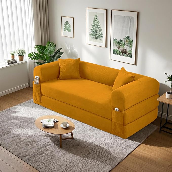 80" Convertible Sofa Bed, Corduroy Deep Seat Folding Pull Out Couch - Image 2