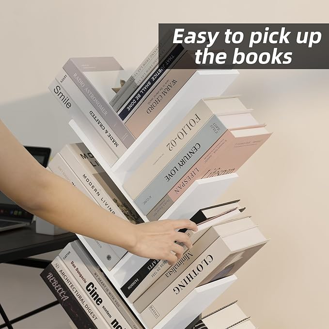 8 Tier Tree Bookshelf with Drawer, Free Standing Wood Bookcase - Image 8