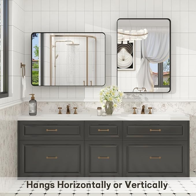 24x32 Inch Black Framed Bathroom Mirror - Image 5